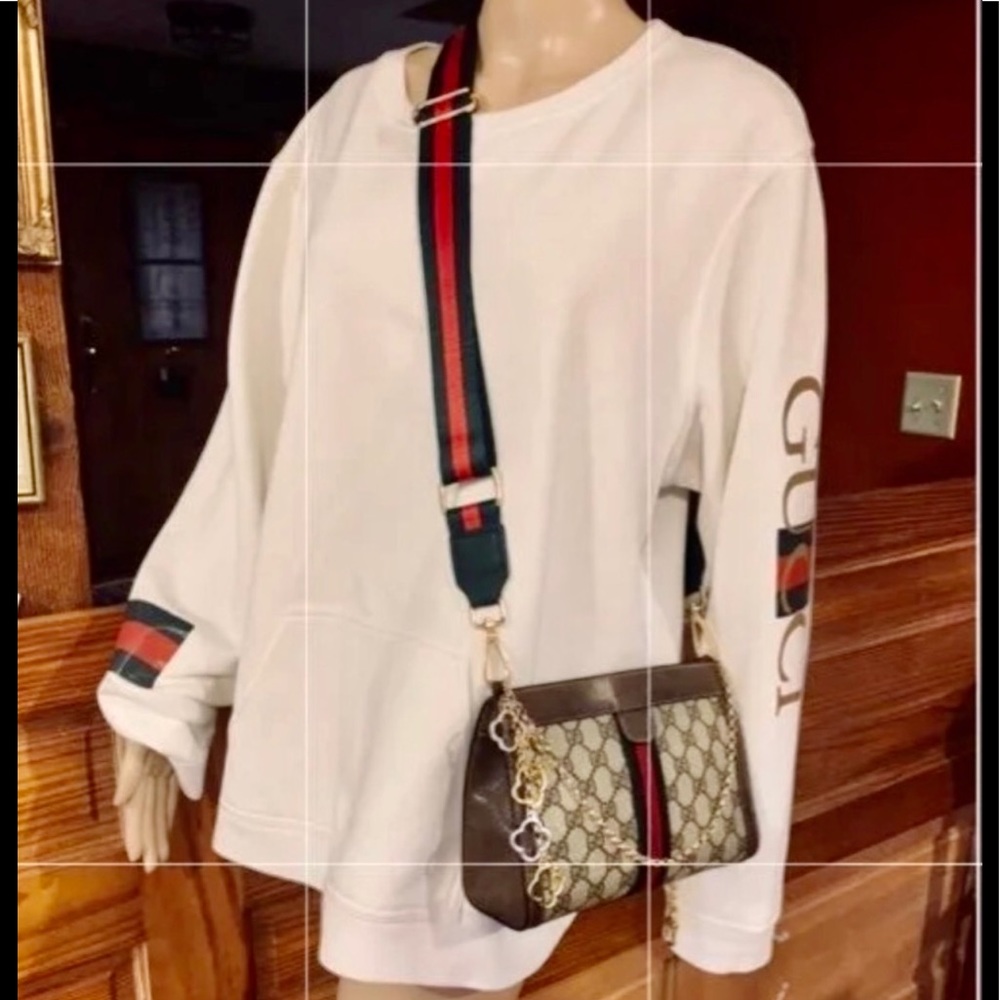 Gucci Brown and Black Patterned Bag with Red and Green Strap